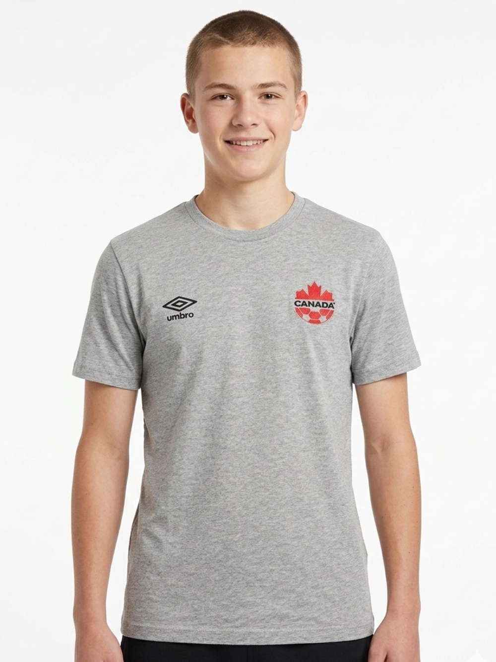Umbro Sporty Soccer Short Sleeve Grey T-Shirt Red Canada Crest Men Small